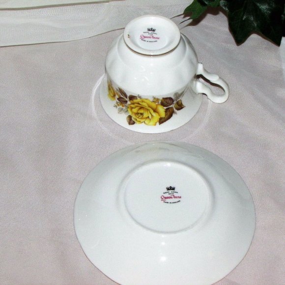 Queen Anne Bone China Cup & Saucer Yellow Roses 8616 Teacup Cottagecore - Picture 8 of 9
